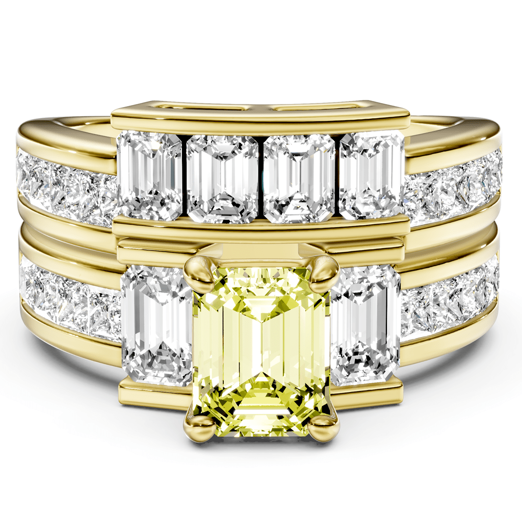 3.70 - 6.70 CT Emerald & Princess Cut Fancy Yellow Diamonds - Bridal Set - Primestyle.com