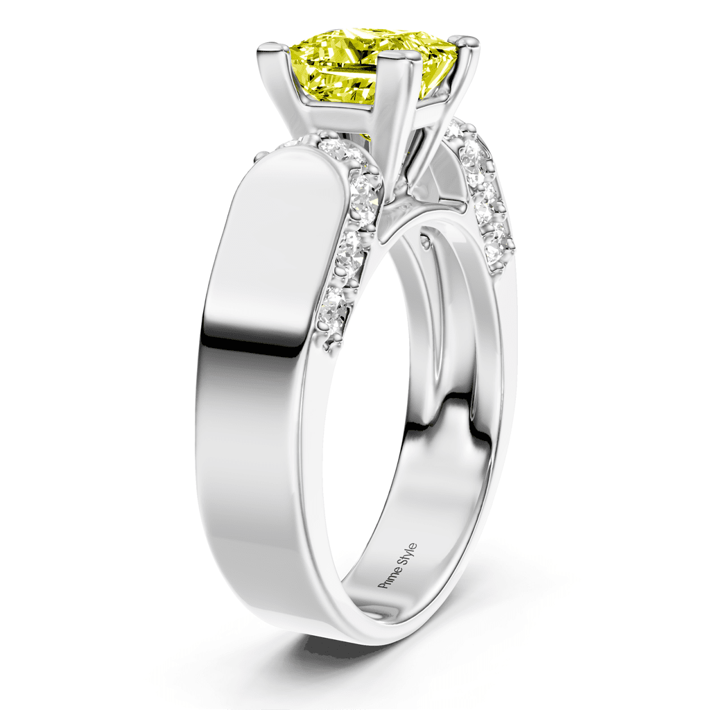 1.65 - 4.65 CT Princess & Round Cut Fancy Yellow Diamonds - Engagement Ring - Primestyle.com