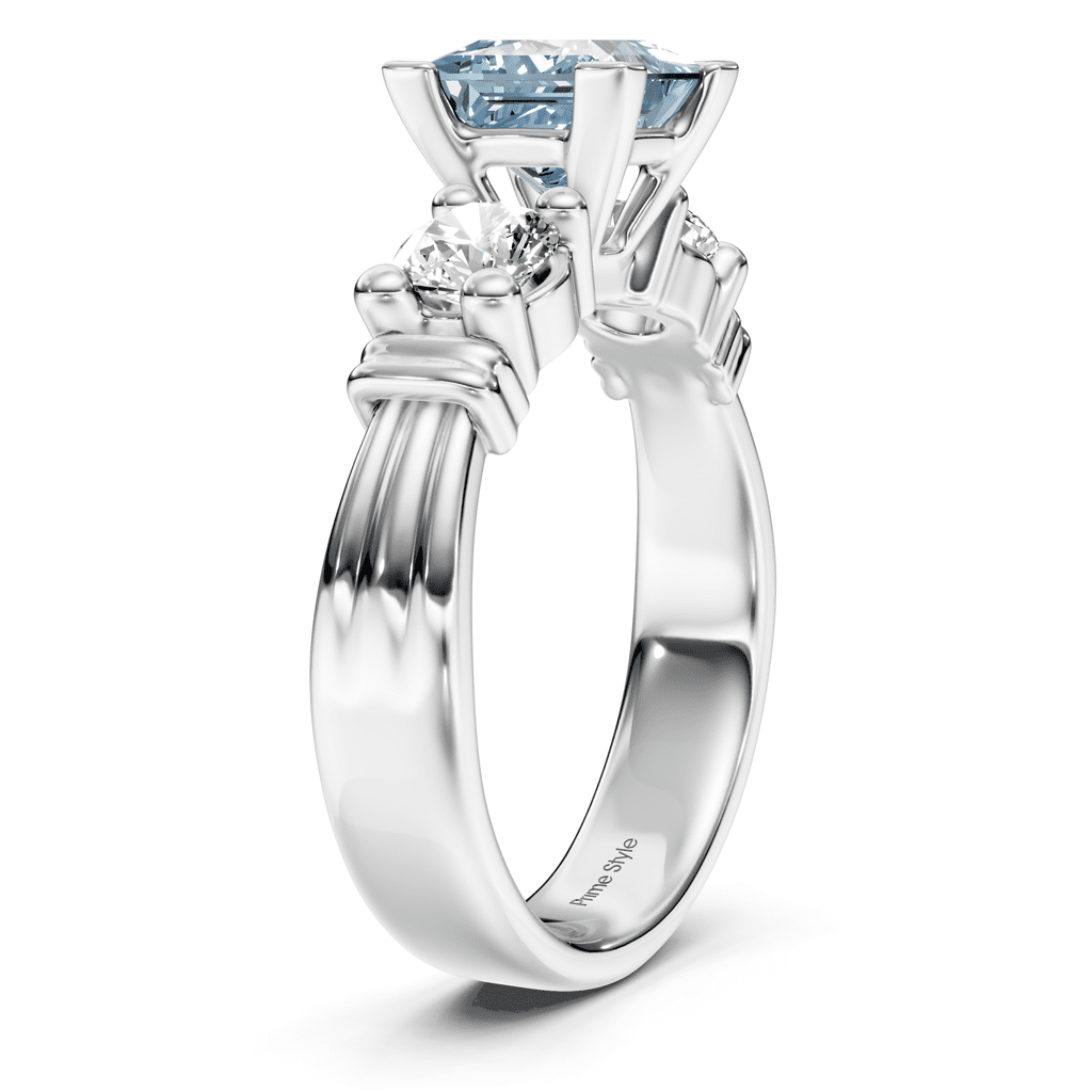 1.50-4.50 CT Princess & Round Cut Fancy Blue Diamonds - Engagement Ring
