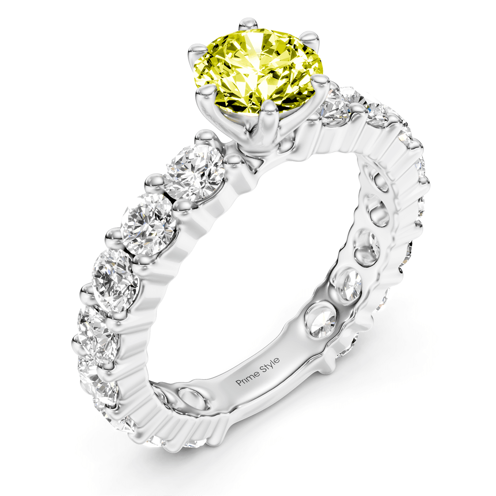 3.40-6.40 CT Emerald & Round Cut Fancy Yellow Diamonds - Engagement Ring