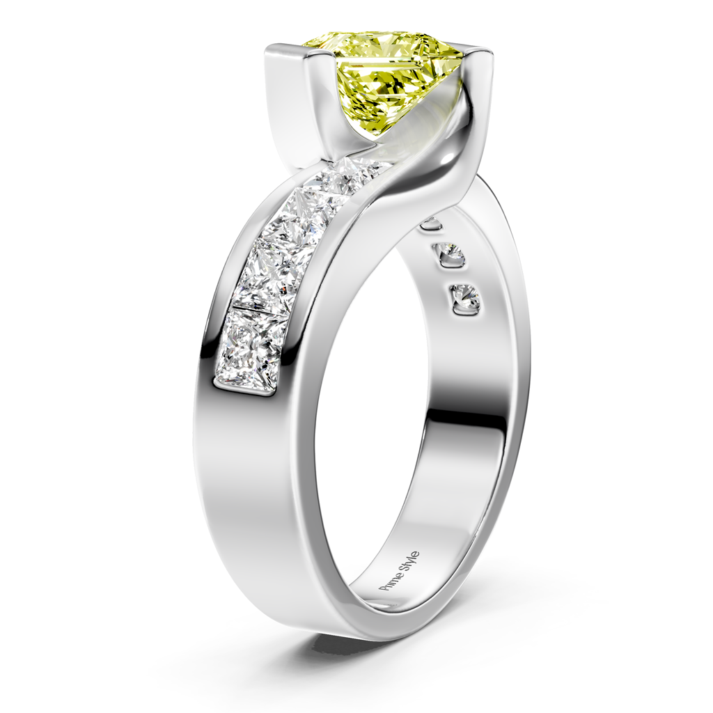 2.60-5.60 CT Princess Cut Fancy Yellow Diamonds - Engagement Ring