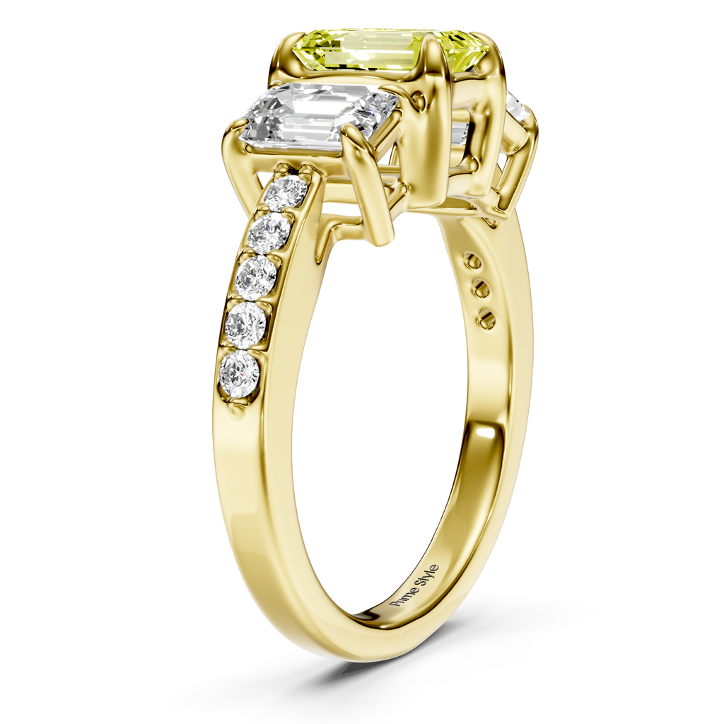 2.15-5.15 CT Emerald & Round Cut Fancy Yellow Diamonds - Engagement Ring