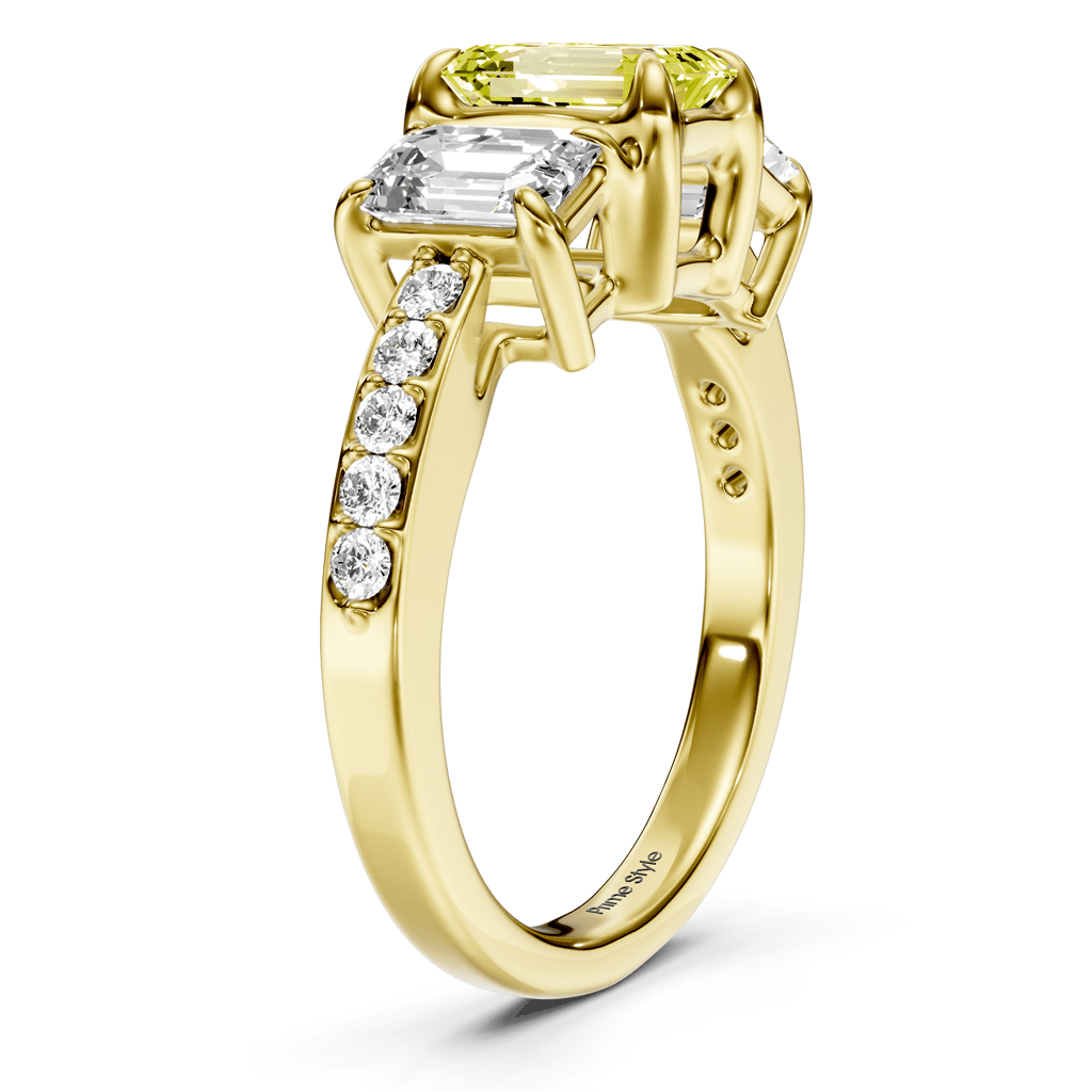 2.15-5.15 CT Emerald & Round Cut Fancy Yellow Diamonds - Engagement Ring