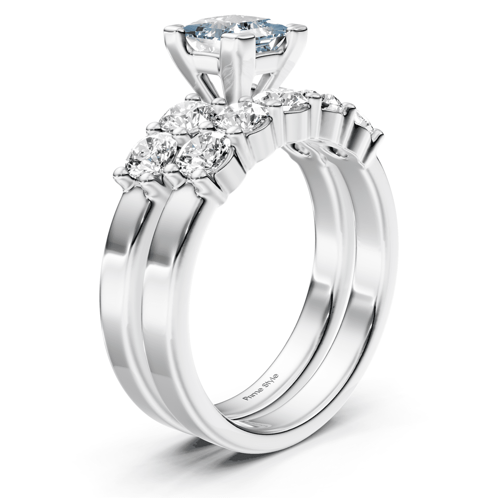 2.40-5.40 CT Princess & Round Cut Fancy Blue Diamonds - Bridal Set
