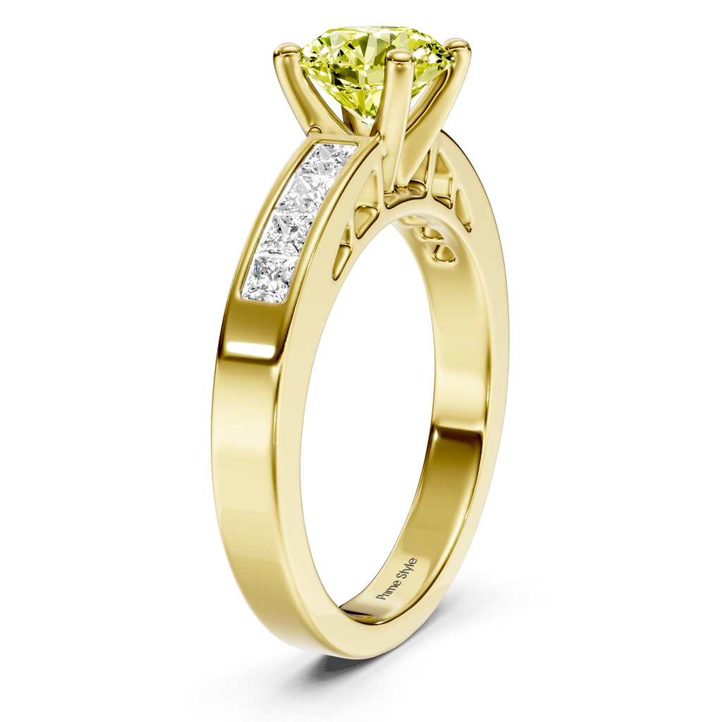 1.50-4.50 CT Princess & Round Cut Fancy Yellow Diamonds - Engagement Ring