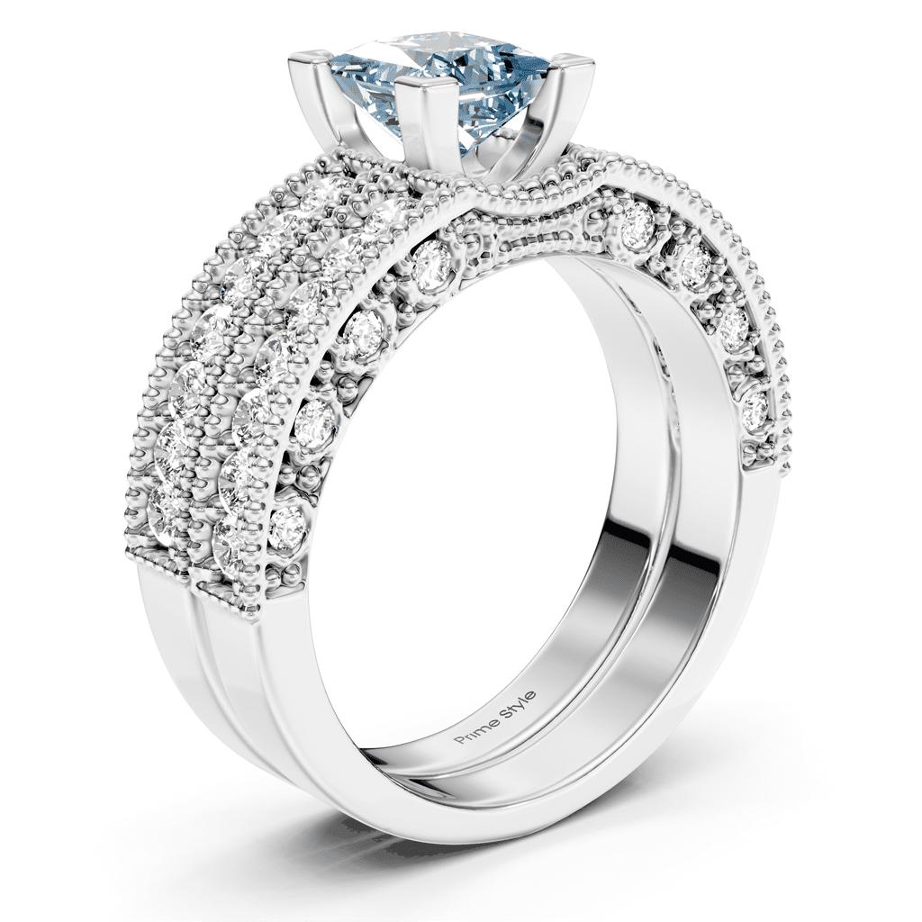 2.10 - 5.10 CT Princess & Round Cut Fancy Blue Diamonds - Bridal Set - Primestyle.com
