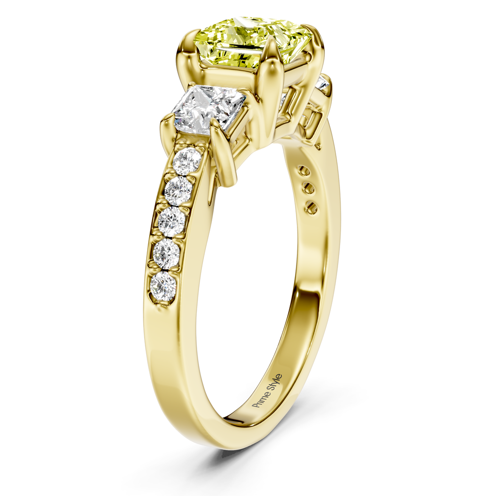 1.85-4.85 CT Princess & Round Cut Fancy Yellow Diamonds - Engagement Ring