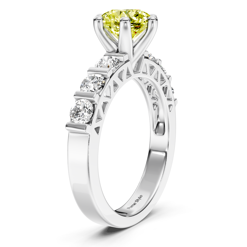 1.60-4.60 CT Round Cut Fancy Yellow Diamonds - Engagement Ring