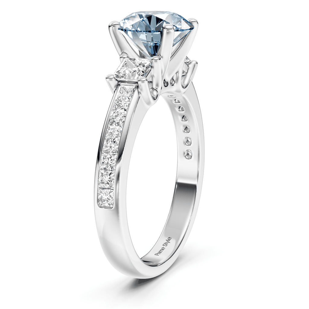 1.75 - 4.75 CT Princess & Round Cut Fancy Blue Diamonds - Engagement Ring - Primestyle.com
