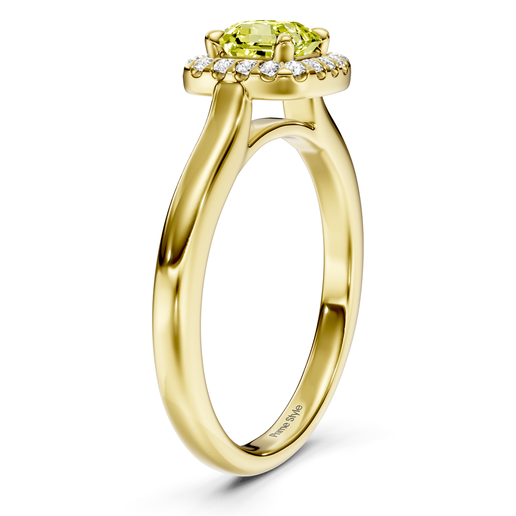 1.15-4.15 CT Ascher & Round Cut Fancy Yellow Diamonds - Engagement Ring