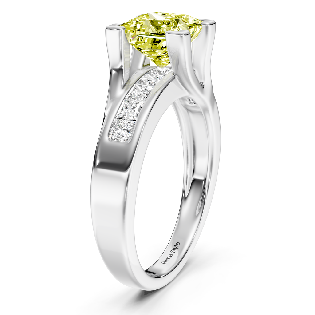 1.45-4.45 CT Princess Cut Fancy Yellow Diamonds - Engagement Ring