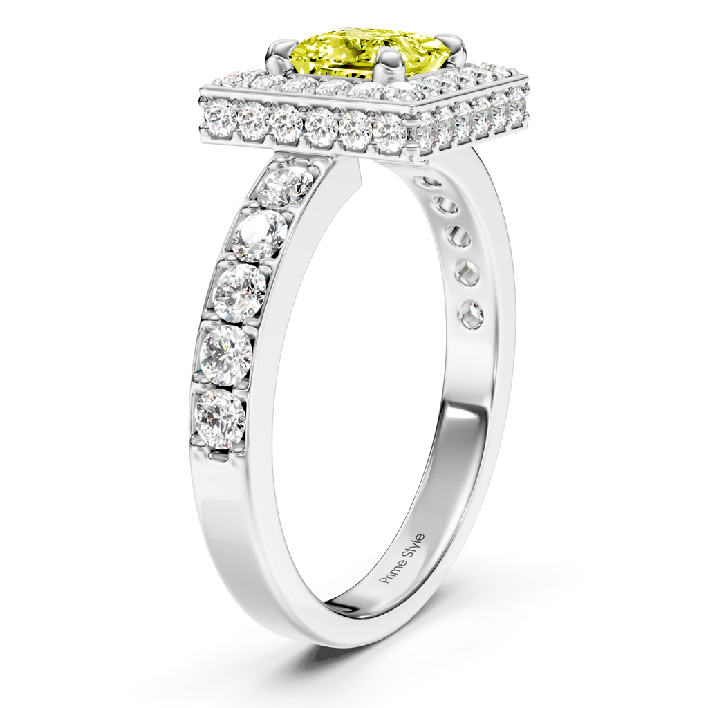 2.00-5.00 CT Princess & Round Cut Fancy Yellow Diamonds - Engagement Ring