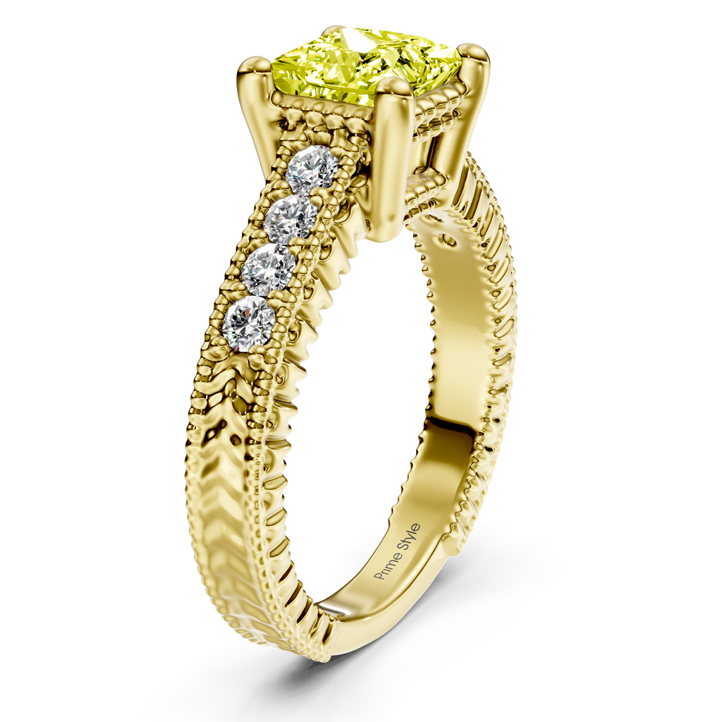 1.30-4.30 CT Princess & Round Cut Fancy Yellow Diamonds - Engagement Ring
