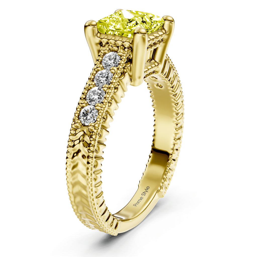 1.30-4.30 CT Princess & Round Cut Fancy Yellow Diamonds - Engagement Ring