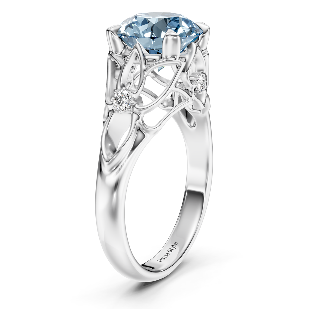 1.07-4.07 CT Round Cut Fancy Blue Diamonds - Engagement Ring