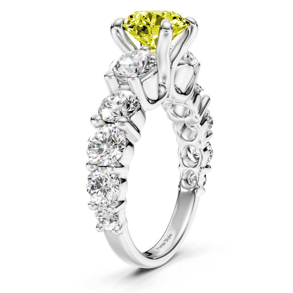 3.50-6.50 CT Round Cut Fancy Yellow Diamonds - Engagement Ring