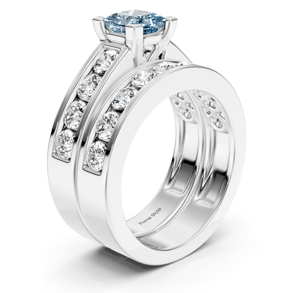 2.60-5.60 CT Princess & Round Cut Fancy Blue Diamonds - Bridal Set