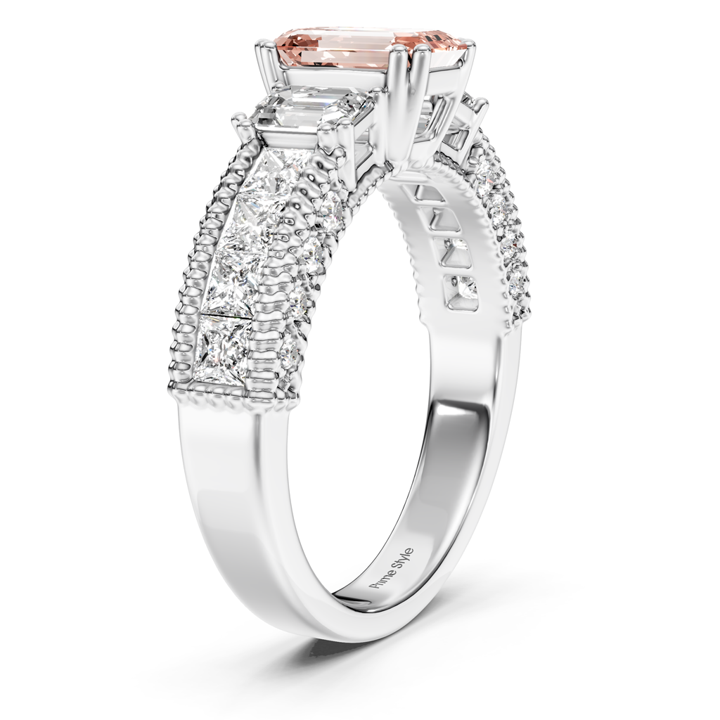 2.60-5.60 CT Emerald & Princess & Round Cut Fancy Pink Diamonds - Engagement Ring