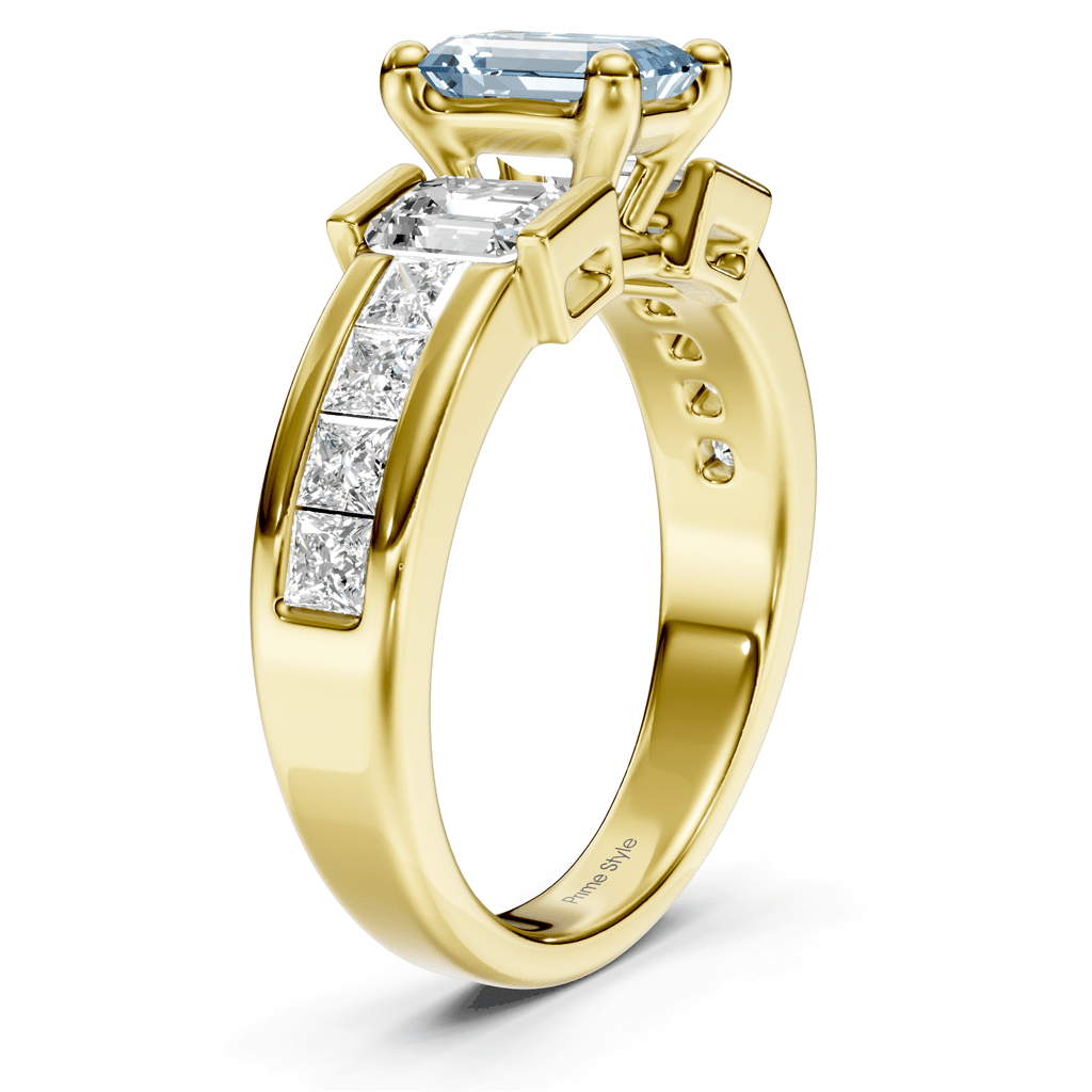 2.30-5.30 CT Emerald & Princess Cut Fancy Blue Diamonds - Engagement Ring