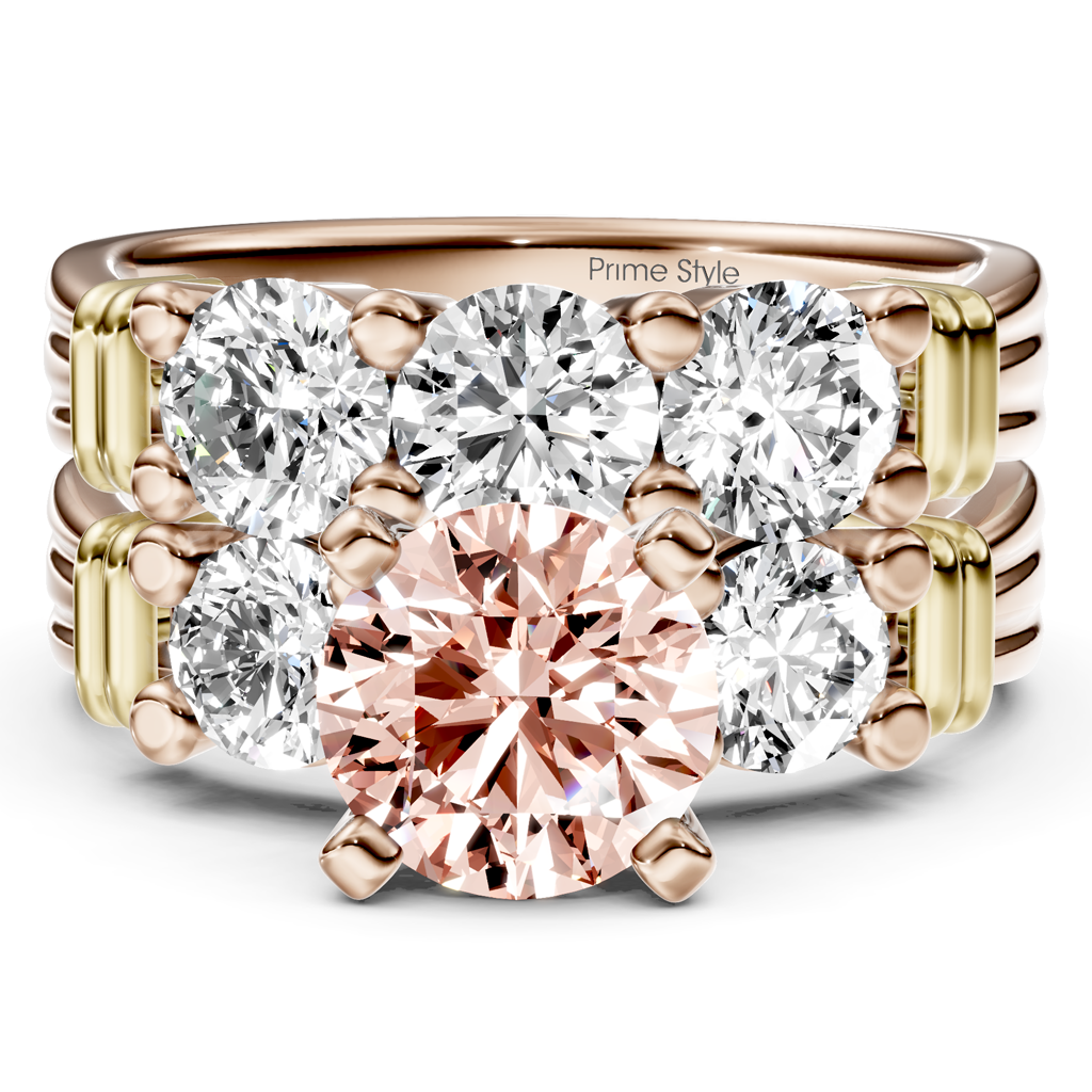 2.25-5.25 CT Round Cut Fancy Pink Diamonds - Bridal Set