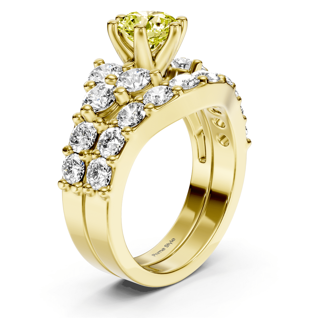 3.55 - 6.55 CT Round Cut Fancy Yellow Diamonds - Bridal Set - Primestyle.com