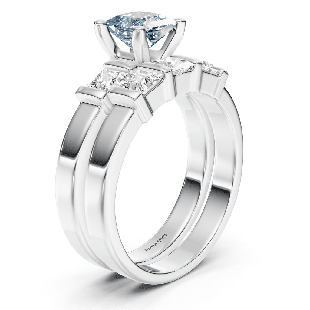 2.55-5.55 CT Princess Cut Fancy Blue Diamonds - Bridal Set