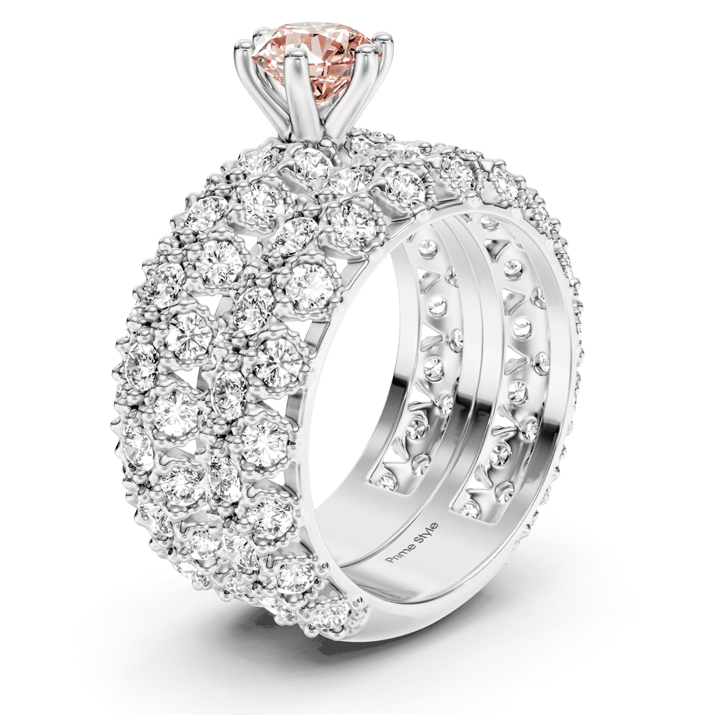 4.00 - 7.00 CT Round Cut Fancy Pink Diamonds - Bridal Set - Primestyle.com