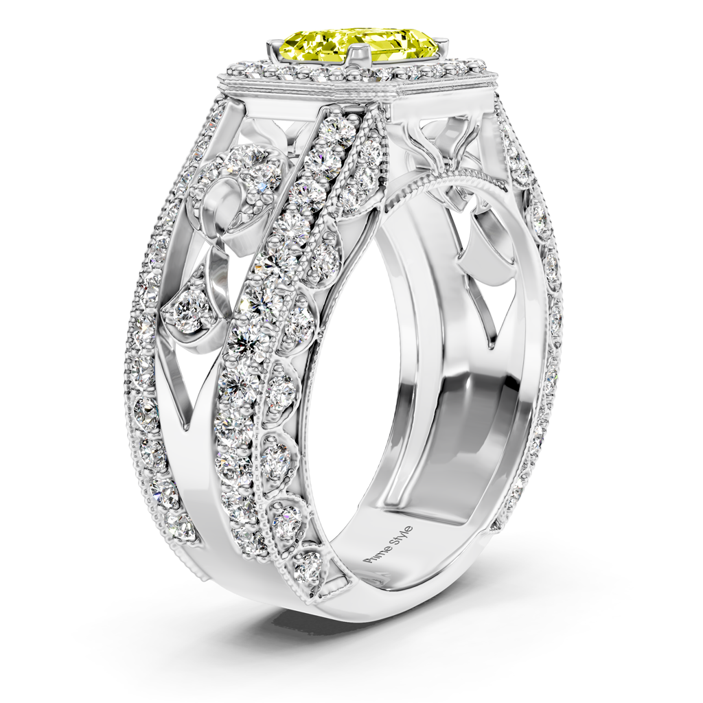 1.95-4.95 CT Emerald & Round Cut Fancy Yellow Diamonds - Engagement Ring