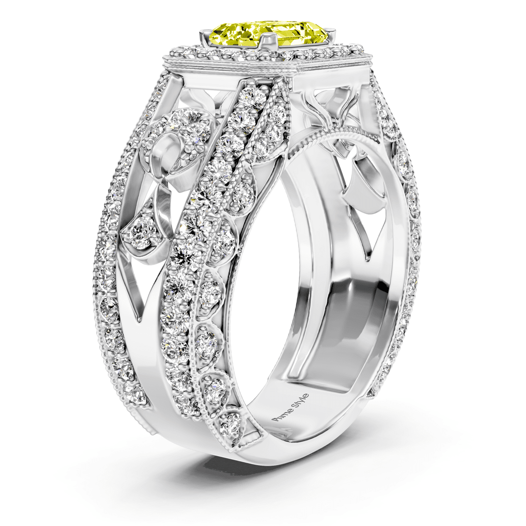 1.95 - 4.95 CT Emerald & Round Cut Fancy Yellow Diamonds - Engagement Ring - Primestyle.com