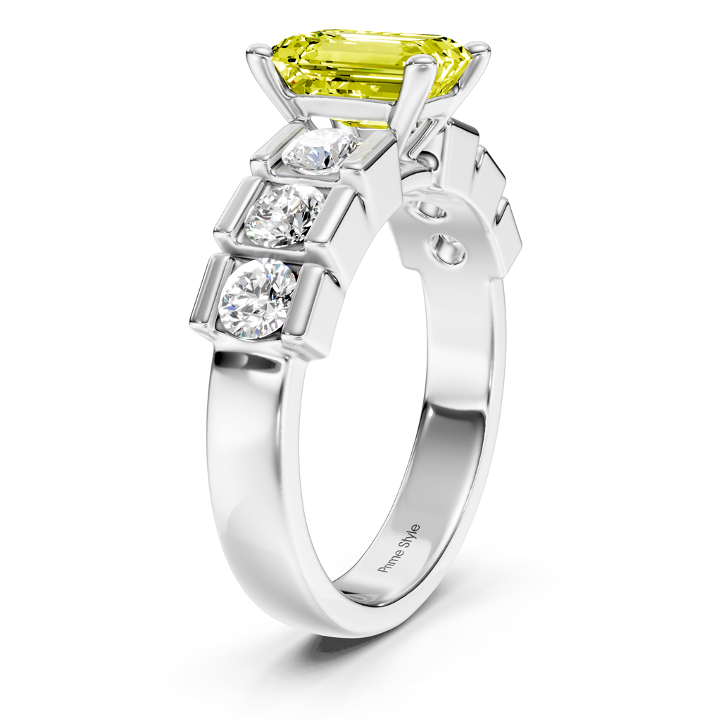 1.85-4.85 CT Princess & Round Cut Fancy Yellow Diamonds - Engagement Ring