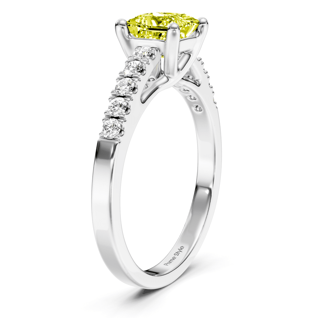 1.25 - 4.25 CT Princess & Round Cut Fancy Yellow Diamonds - Engagement Ring - Primestyle.com