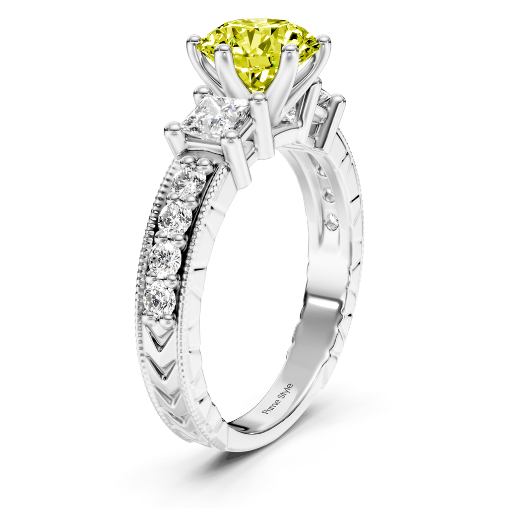 1.70-4.70 CT Princess & Round Cut Fancy Yellow Diamonds - Engagement Ring