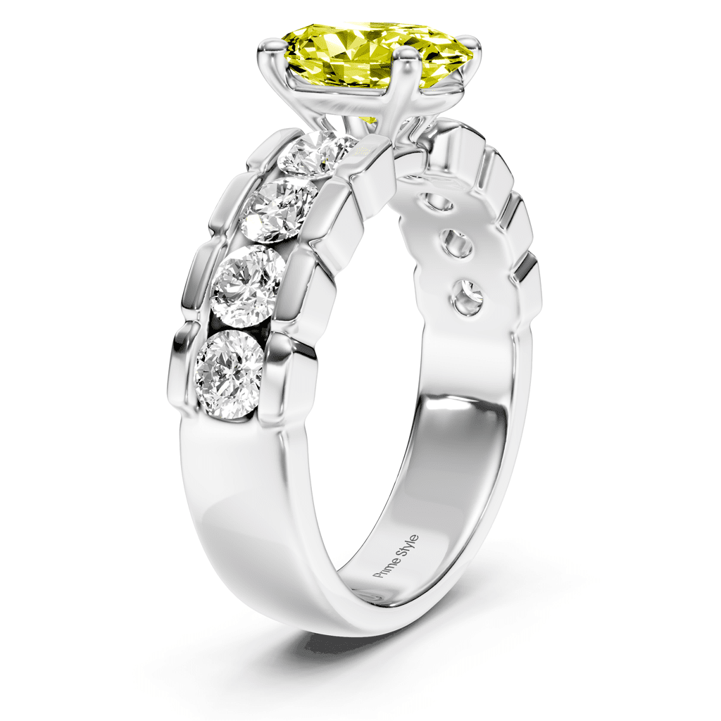 2.05 - 5.05 CT Oval & Round Cut Fancy Yellow Diamonds - Engagement Ring - Primestyle.com