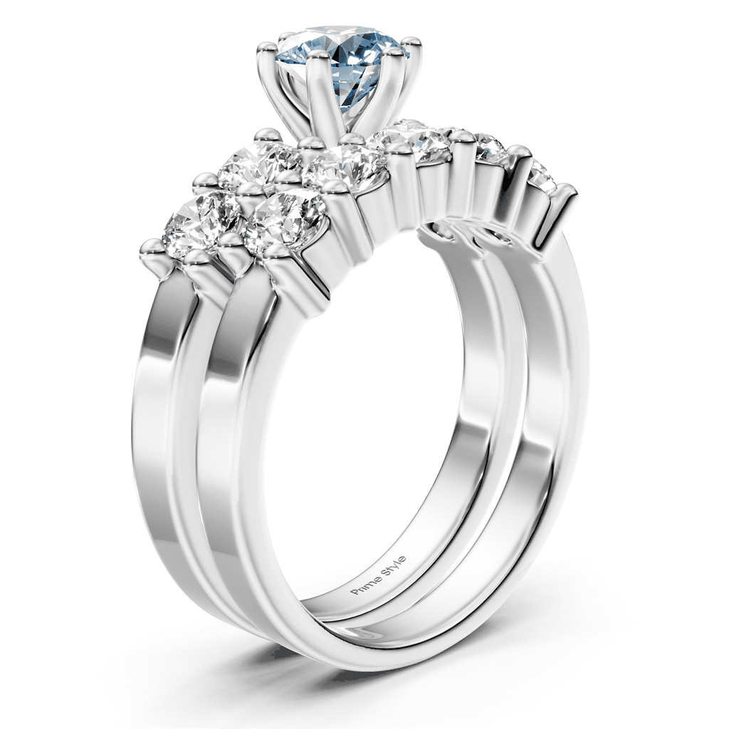 2.40-5.40 CT Round Cut Fancy Blue Diamonds - Bridal Set