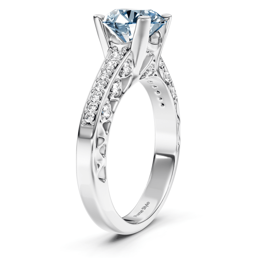 1.25 - 4.25 CT Round Cut Fancy Blue Diamonds - Engagement Ring - Primestyle.com