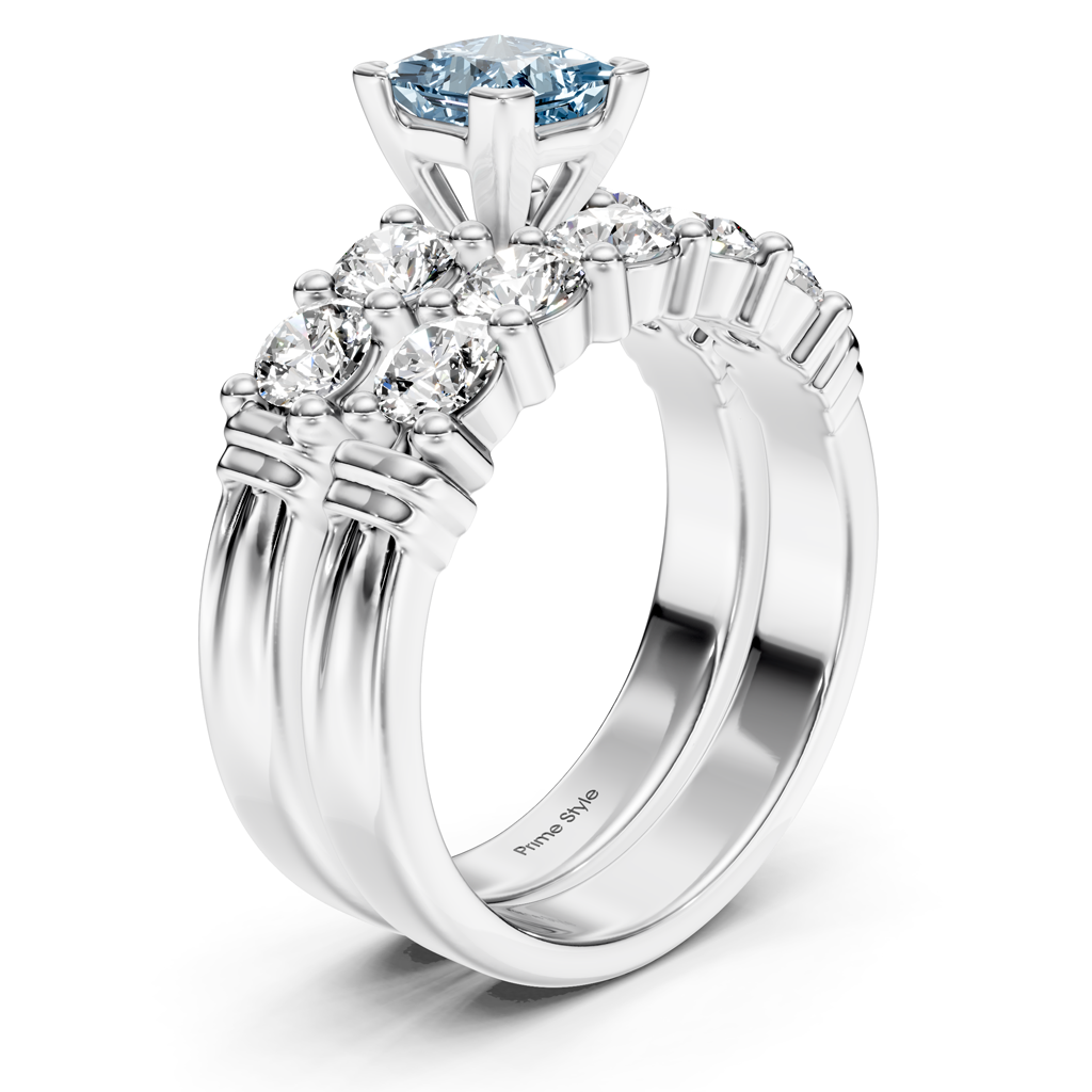 2.20-5.20 CT Princess & Round Cut Fancy Blue Diamonds - Bridal Set