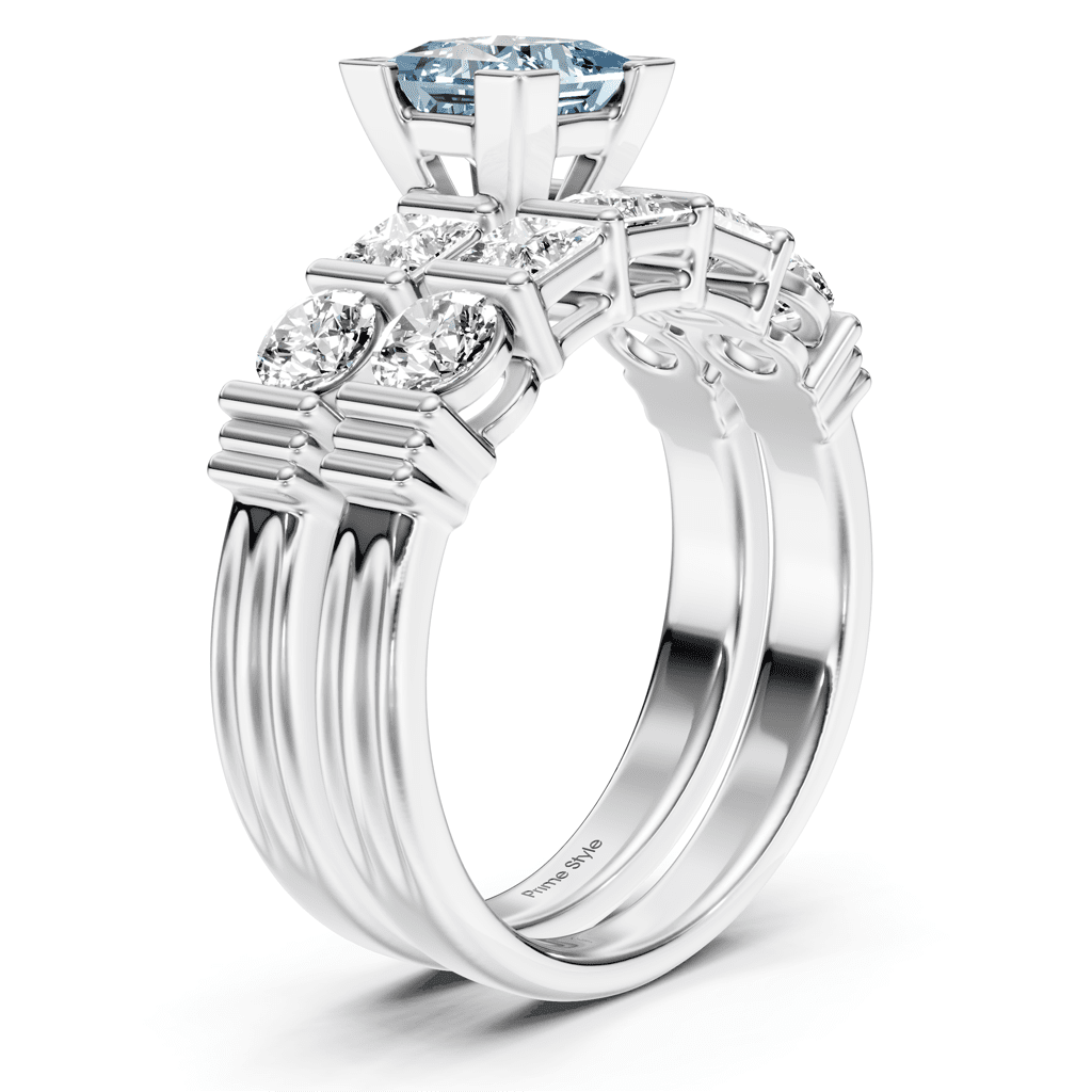 2.55 - 5.55 CT Princess & Round Cut Fancy Blue Diamonds - Bridal Set - Primestyle.com