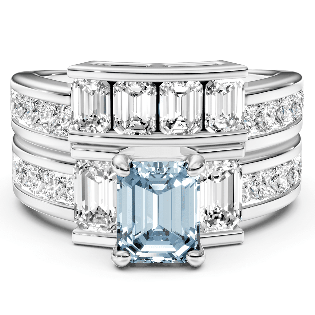 3.70 - 6.70 CT Emerald & Princess Cut Fancy Blue Diamonds - Bridal Set - Primestyle.com