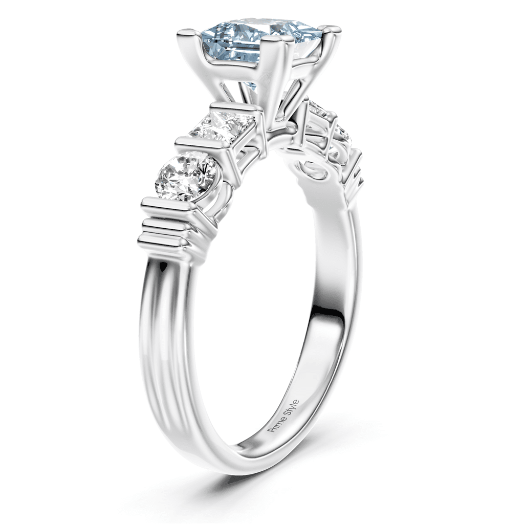 1.70-4.70 CT Princess & Round Cut Fancy Blue Diamonds - Engagement Ring