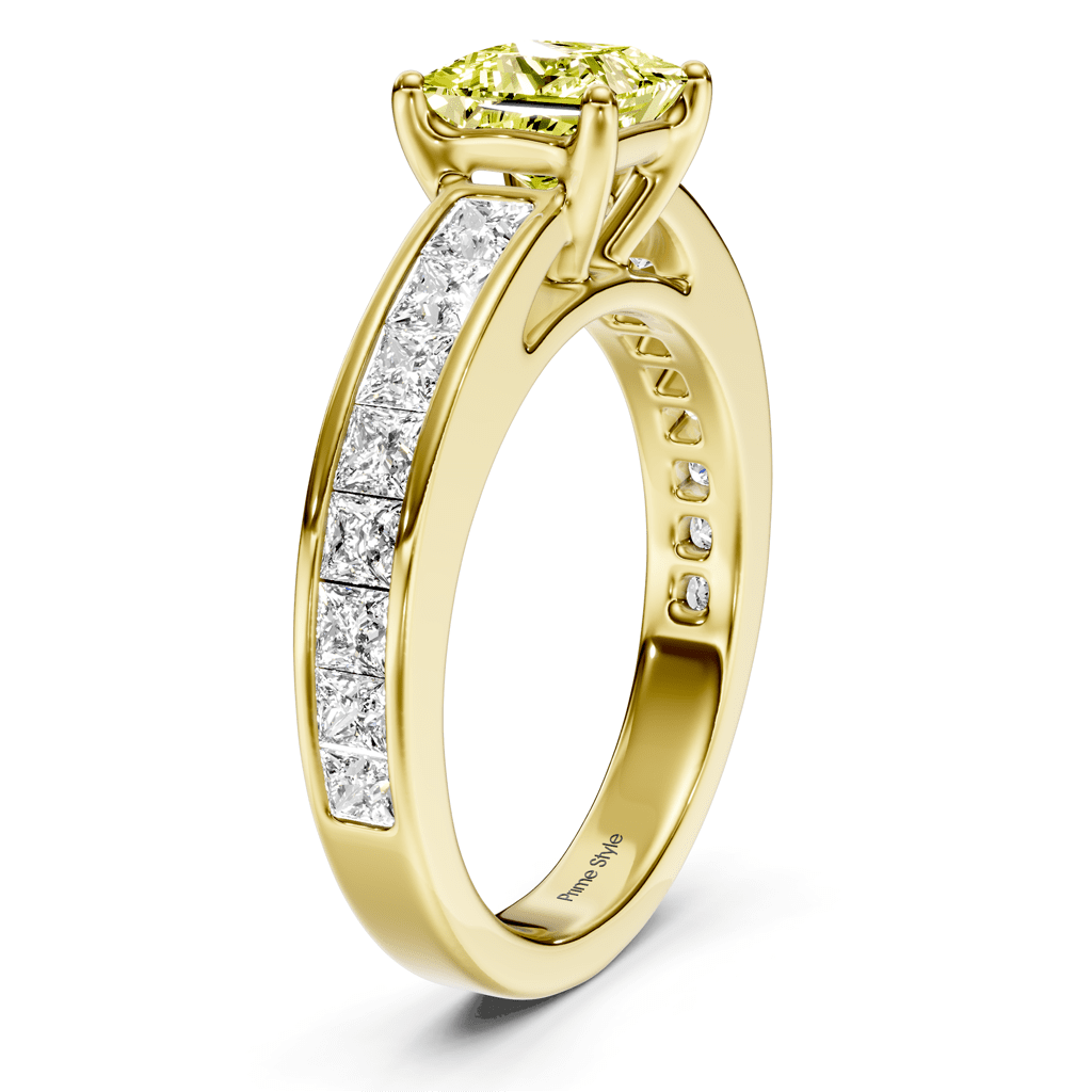 2.25-5.25 CT Princess Cut Fancy Yellow Diamonds - Engagement Ring