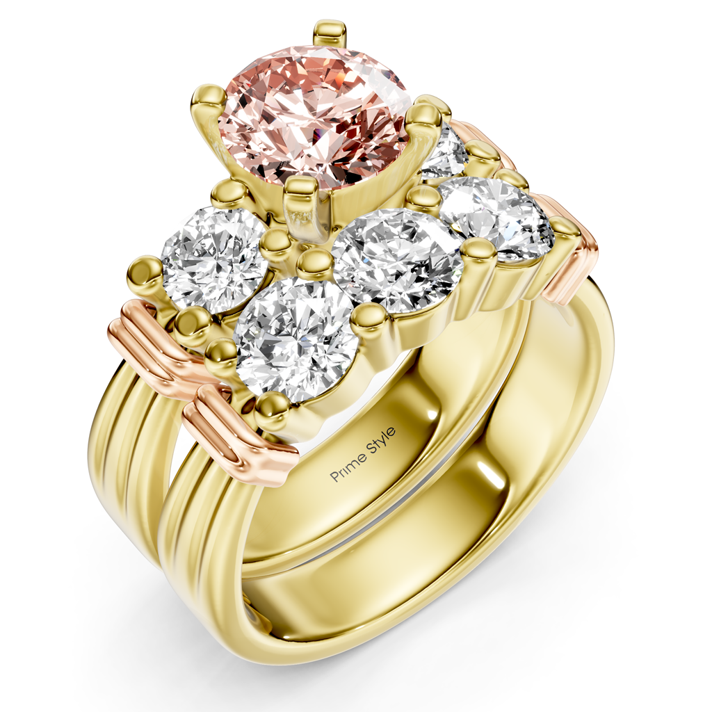 2.25-5.25 CT Round Cut Fancy Pink Diamonds - Bridal Set