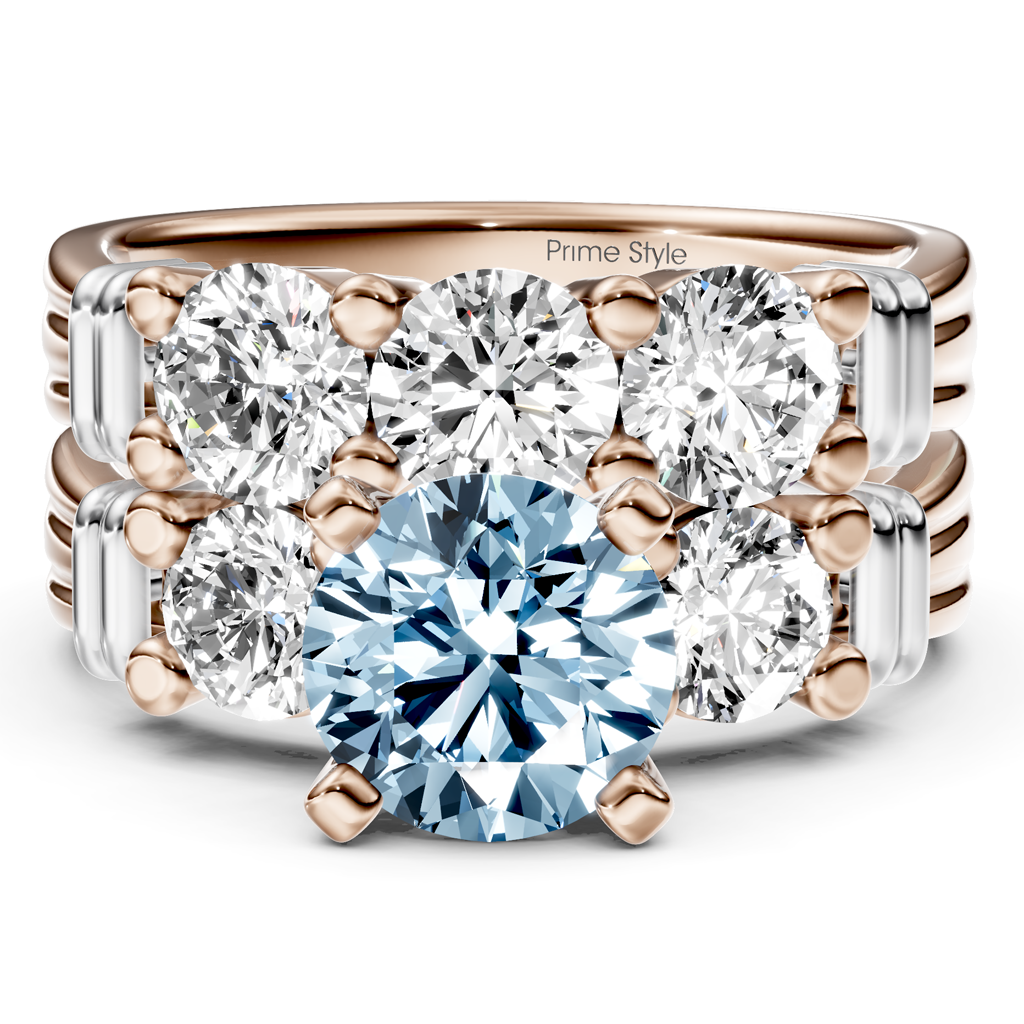 2.25-5.25 CT Round Cut Fancy Blue Diamonds - Bridal Set