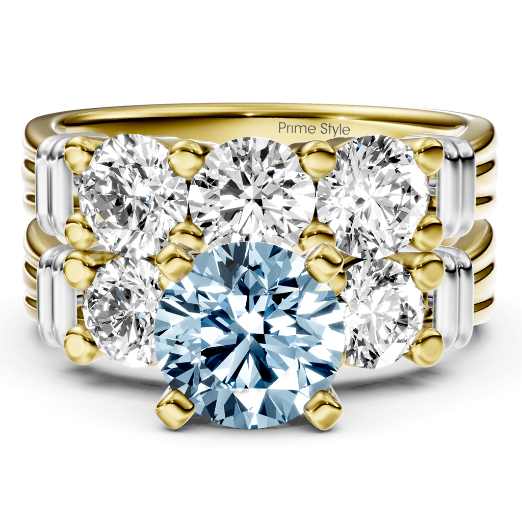 2.25-5.25 CT Round Cut Fancy Blue Diamonds - Bridal Set