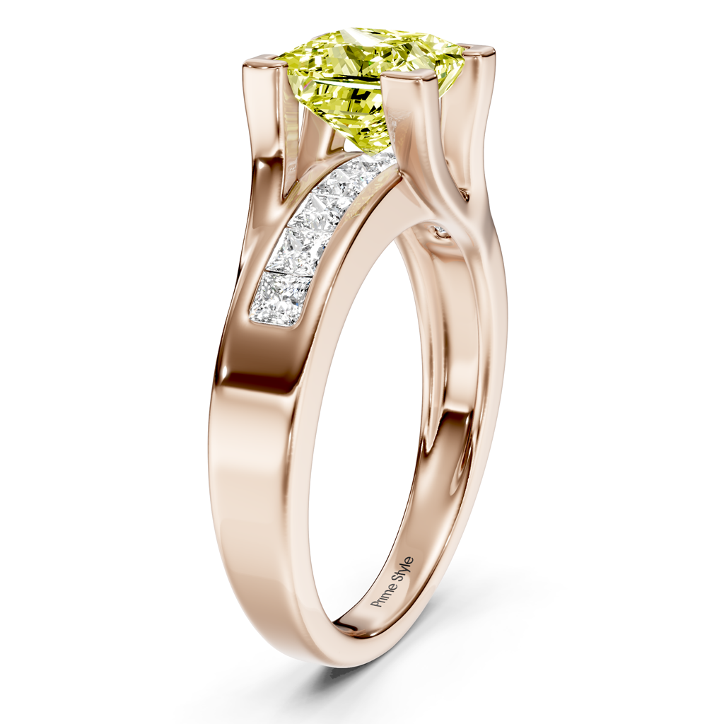 1.45-4.45 CT Princess Cut Fancy Yellow Diamonds - Engagement Ring