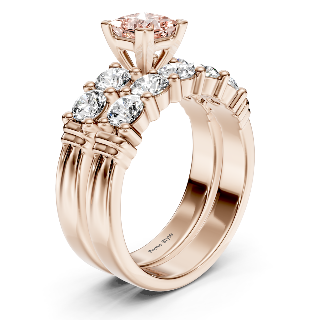 2.20-5.20 CT Princess & Round Cut Fancy Pink Diamonds - Bridal Set