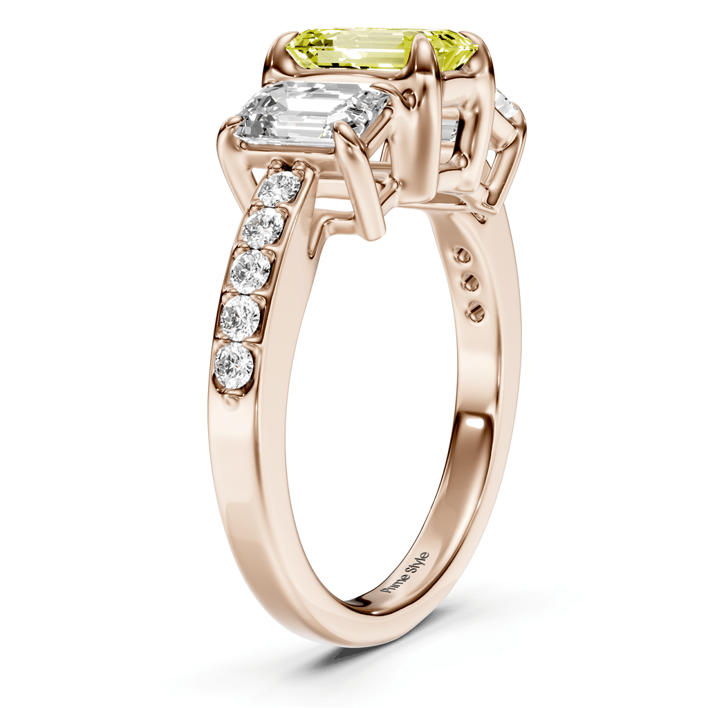 2.15 - 5.15 CT Emerald & Round Cut Fancy Yellow Diamonds - Engagement Ring - Primestyle.com