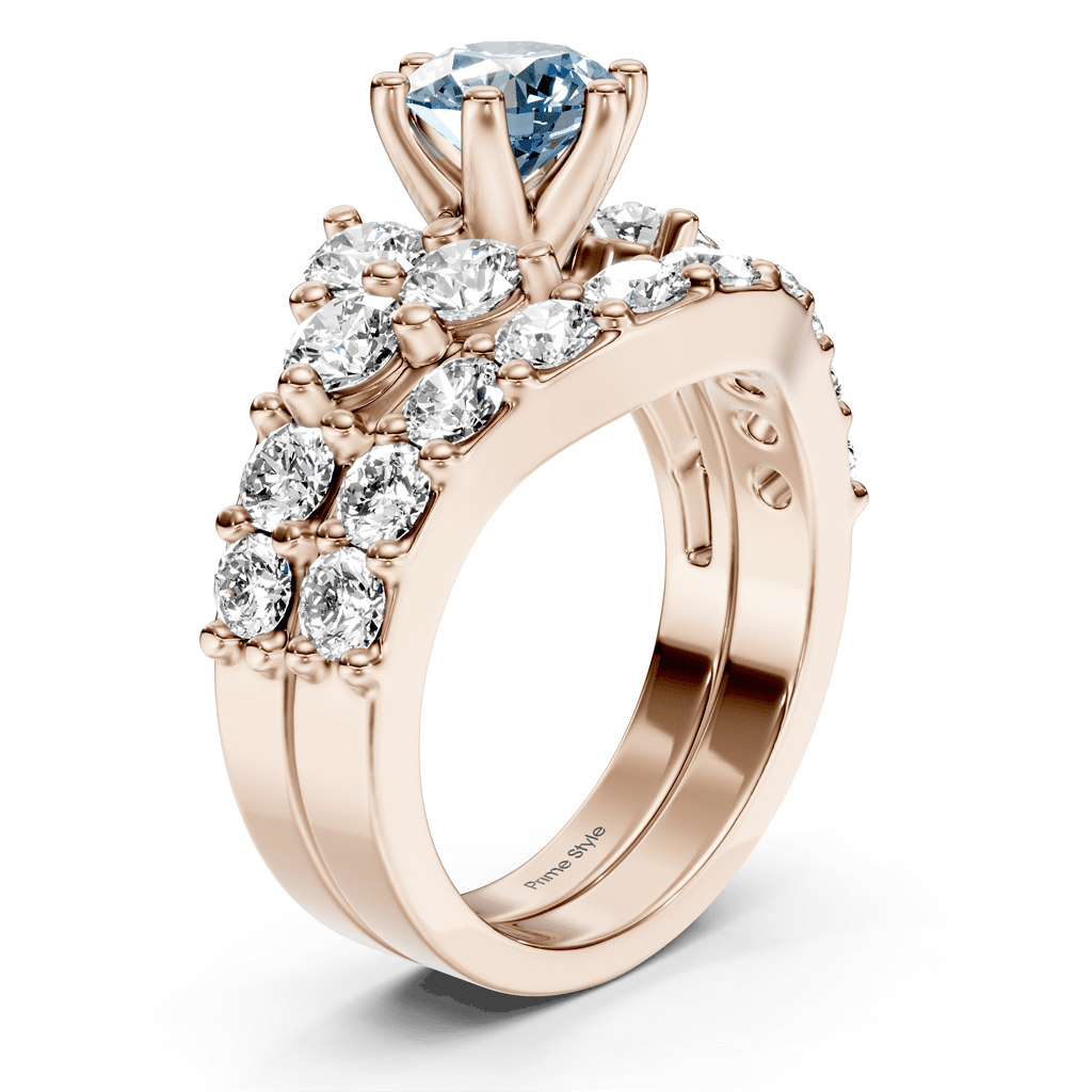 3.55-6.55 CT Round Cut Fancy Blue Diamonds - Bridal Set