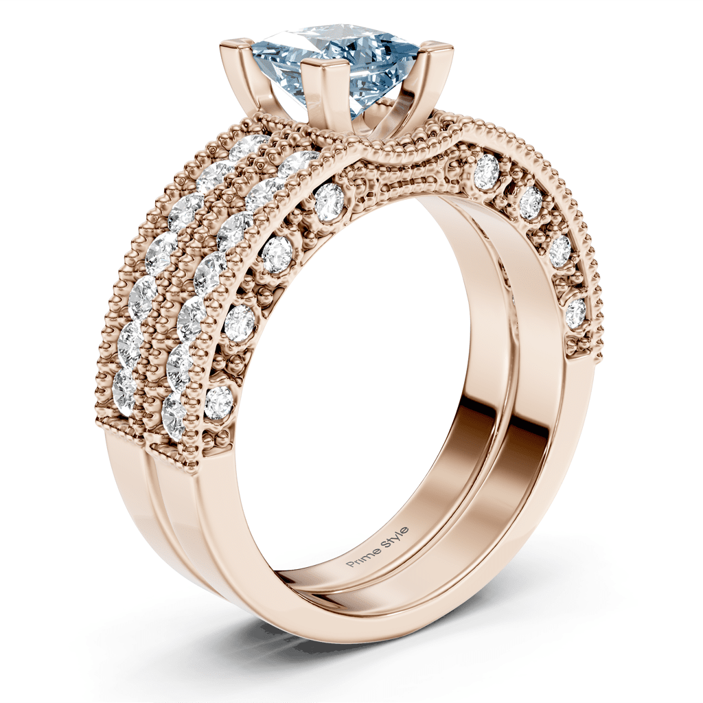 2.10-5.10 CT Princess & Round Cut Fancy Blue Diamonds - Bridal Set