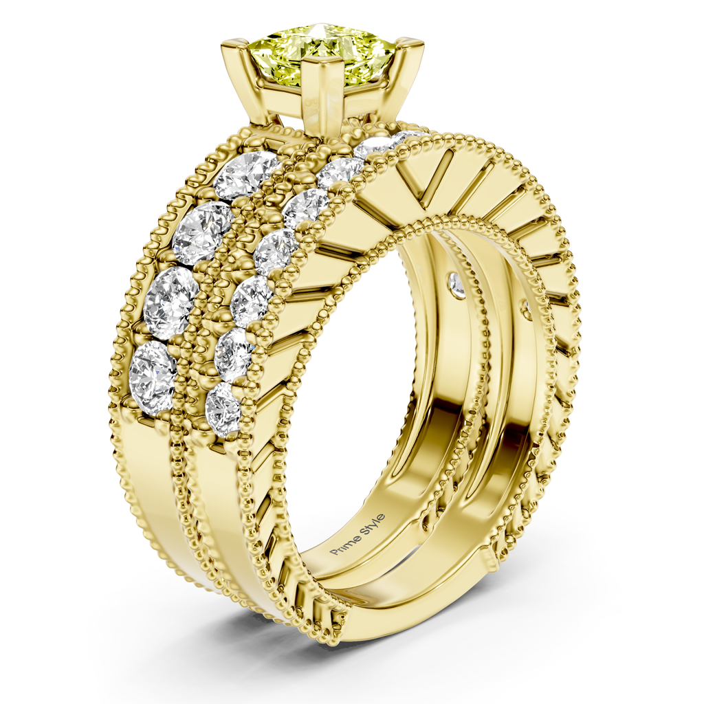 2.45-5.45 CT Princess & Round Cut Fancy Yellow Diamonds - Bridal Set