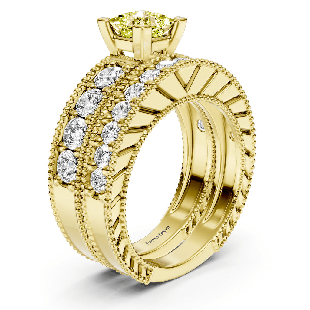 2.45 - 5.45 CT Princess & Round Cut Fancy Yellow Diamonds - Bridal Set - Primestyle.com